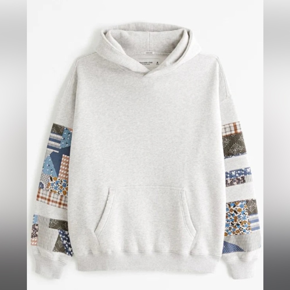 Abercrombie and Fitch Large men's essential popover hoodie light heather grey